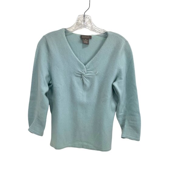 Kenar Medium Green Cashmere  V-neck Blue Long Sleeve Cashmere Sweater 10d - Picture 1 of 9